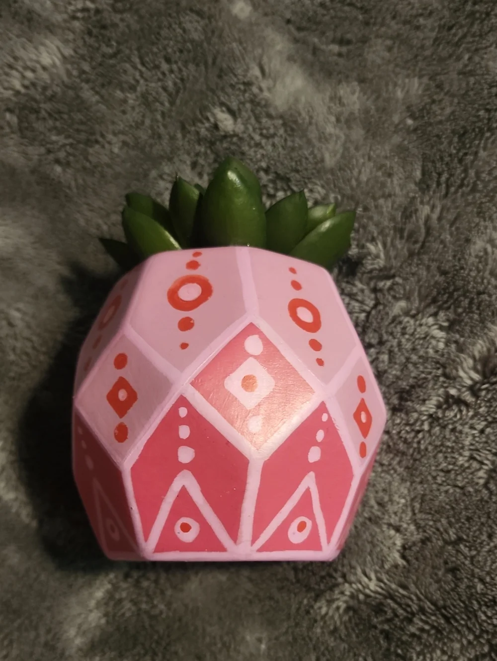 Hand Painted Pot, with fake plant!